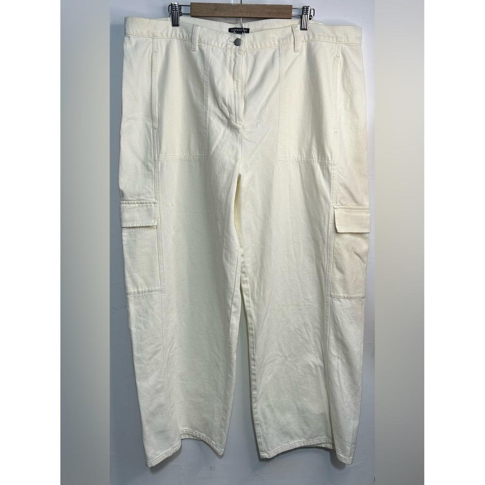 Eileen Fisher White Organic Cotton Wide Leg Cargo Jeans 2X- NWT